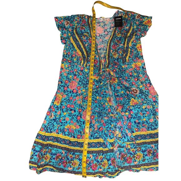 NWT Temofon Blue Pink Floral Rayon Boho MIDI Dress Medium - Picture 5 of 5
